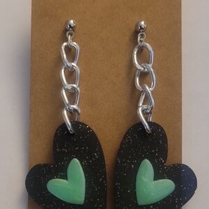Black Heart Chain Drop Earrings